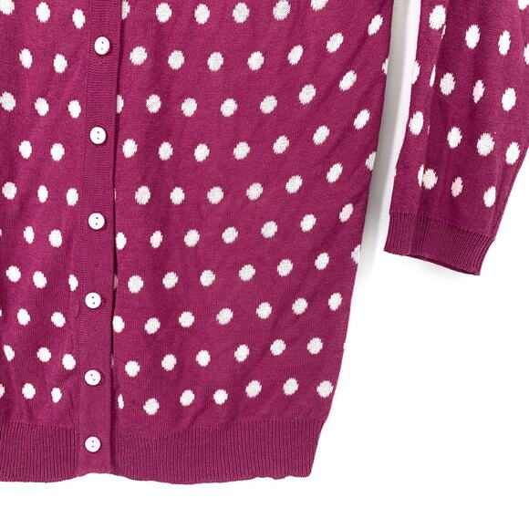 ModCloth 3/4 Sleeve Cardigan Sweater Womens Size Medium Purple White Polka Dot - Picture 4 of 6